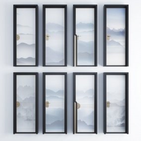 新中式玻璃房门组合3d模型