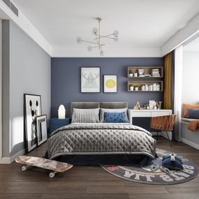 现代卧室男孩房3d模型