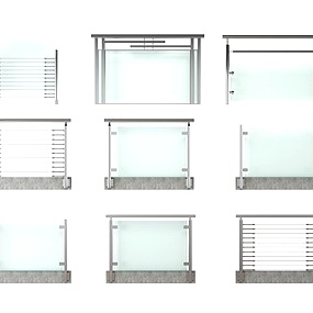 现代不锈钢玻璃扶手栏杆3d模型