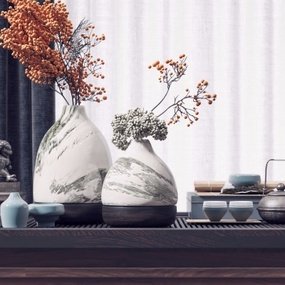 新中式茶具盆景花艺3d模型