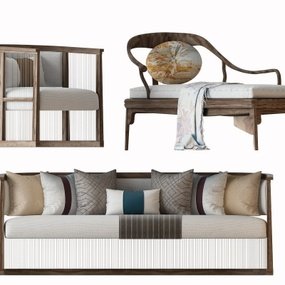 新中式实木组合沙发3d模型