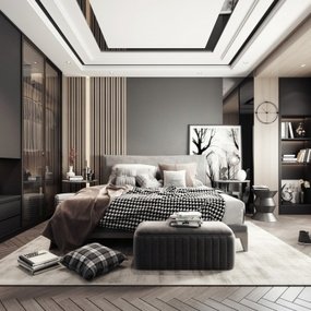 现代卧室主人房3d模型