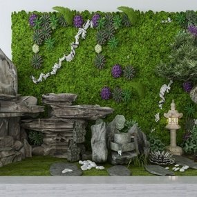 现代假山石头绿植景观小品3d模型