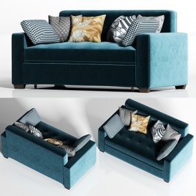 现代蓝色绒布双人沙发3d模型