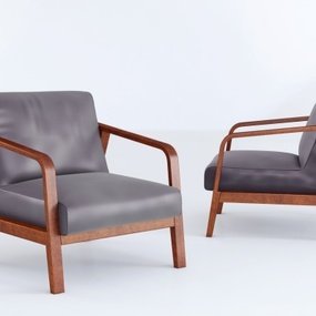 现代实木皮革单人沙发3d模型
