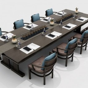 中式会议桌椅3d模型