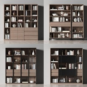 现代实木书柜组合3d模型