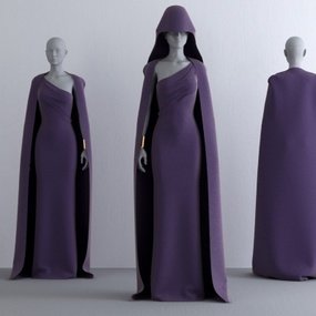 现代紫色连衣裙女士人物3d模型