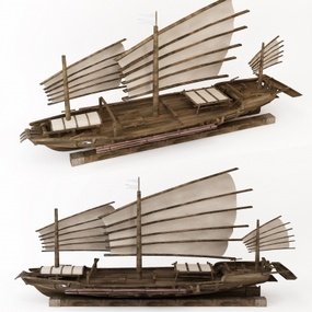 中式实木帆船3d模型