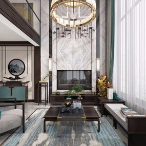 新中式别墅客厅3d模型