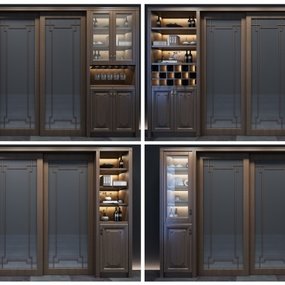 新中式实木酒柜厨房门3d模型