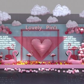 现代粉色网红婚庆背景墙饰3d模型