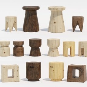 北欧实木凳子组合3d模型
