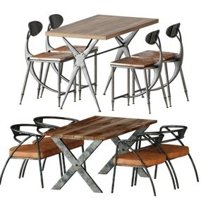 工业风桌椅组合3d模型