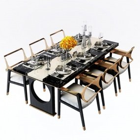 新中式禅意奢华餐桌椅3d模型