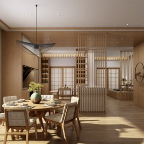 日式客厅餐厅3d模型