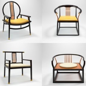 新中式实木圈椅单椅3d模型