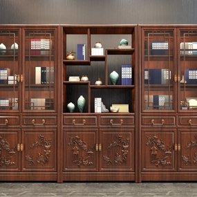 新中式实木书柜3d模型