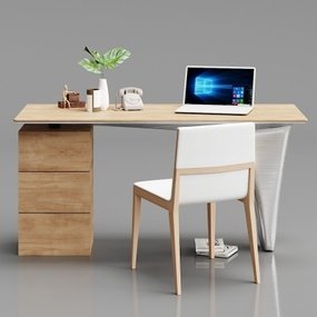 现代实木办公桌3d模型