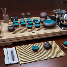 中式茶盘茶具组合3d模型