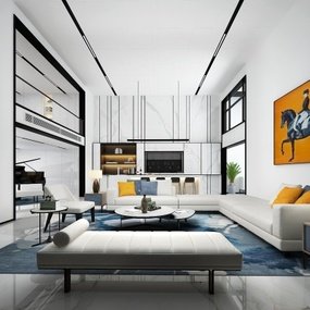 现代复式客厅3d模型