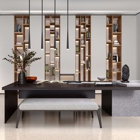 意巢设计 新中式书房3d模型