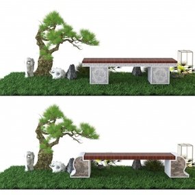 新中式石凳树木园艺小品3d模型