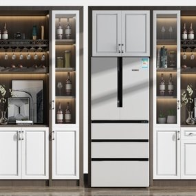 现代实木酒柜冰箱组合3d模型