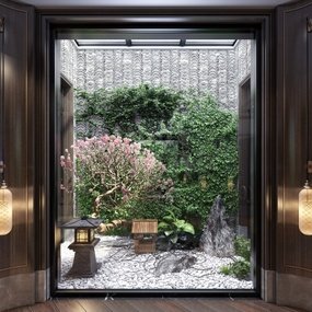 新中式天井花园景观3d模型
