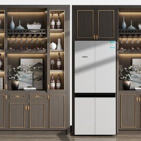 新中式实木酒柜冰箱3d模型
