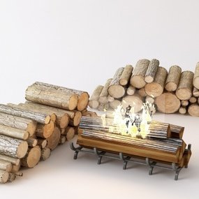 现代炭烤篝火木材3d模型