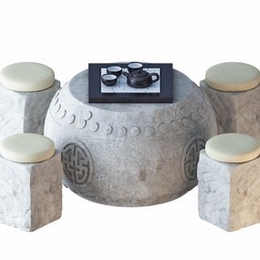 中式泡茶石桌椅3d模型