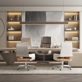 现代大班台办公桌椅组合3d模型