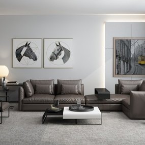 现代皮革转角沙发组合3d模型