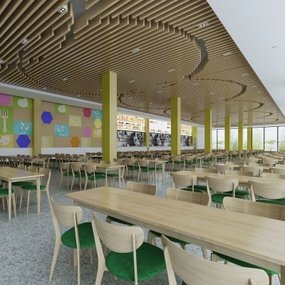现代学校食堂3d模型