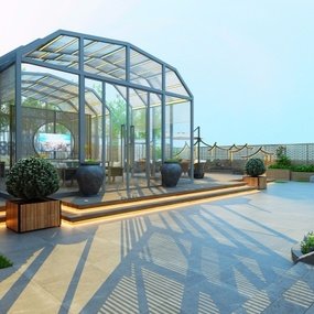 新中式楼顶花园玻璃阳光房3d模型