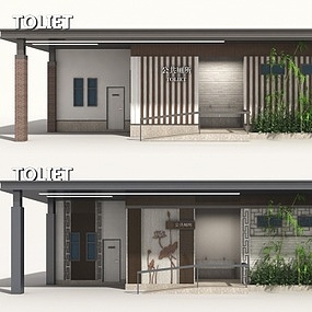 现代户外公共厕所建筑外观3d模型