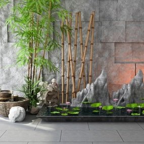 中式水景园艺小品3d模型