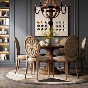 美式圆形餐桌椅3d模型