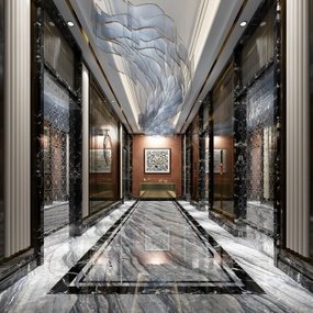 新中式酒店会所走廊过道3d模型