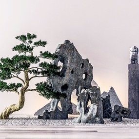 现代松树假山园艺小品3d模型