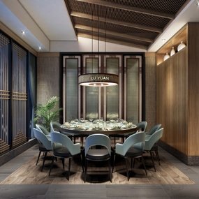 新中式酒店餐厅包房3d模型