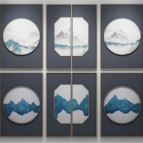 新中式山水装饰画3d模型