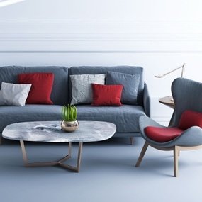 现代布艺双人沙发茶几3d模型
