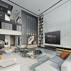 现代简美别墅客厅3d模型