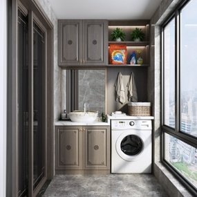 新中式阳台洗衣房3d模型
