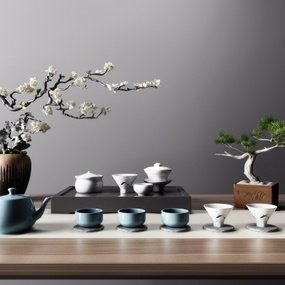 新中式茶具摆件3d模型