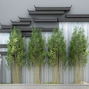 新中式竹子流水墙面景观小品3d模型