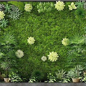 现代绿植装饰背景墙3d模型