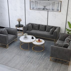 现代绒布多人沙发组合3d模型
